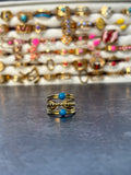 Bague dorée multirangs avec deux détails turquoise