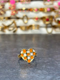 Bague cœur mosaïque orange et blanche - vue produit