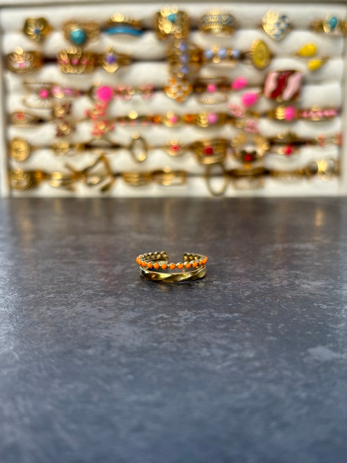 Bague dorée et orange double rang - vue produit